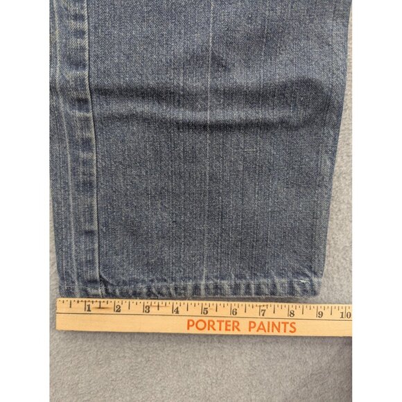 Basic Code Jeans Mens 36x32 Blue Denim Straight Leg Distressed Frayed Hem BSCD - Picture 7 of 14